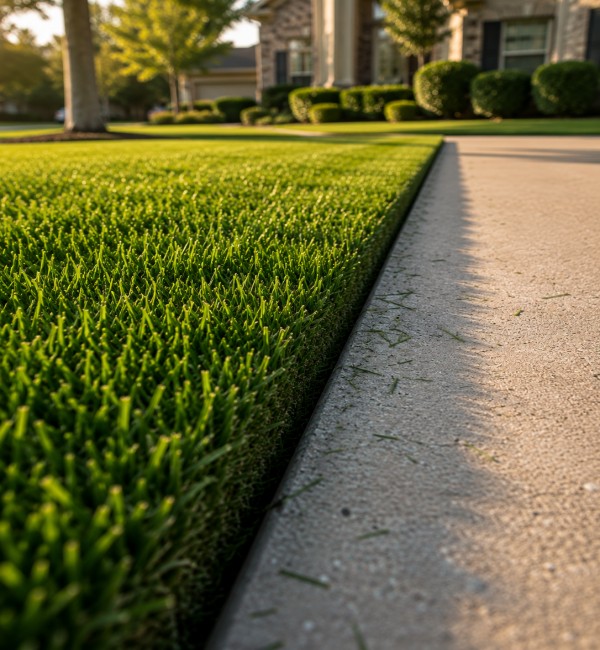 Freshly mowed and edged lawn in Plano, TX